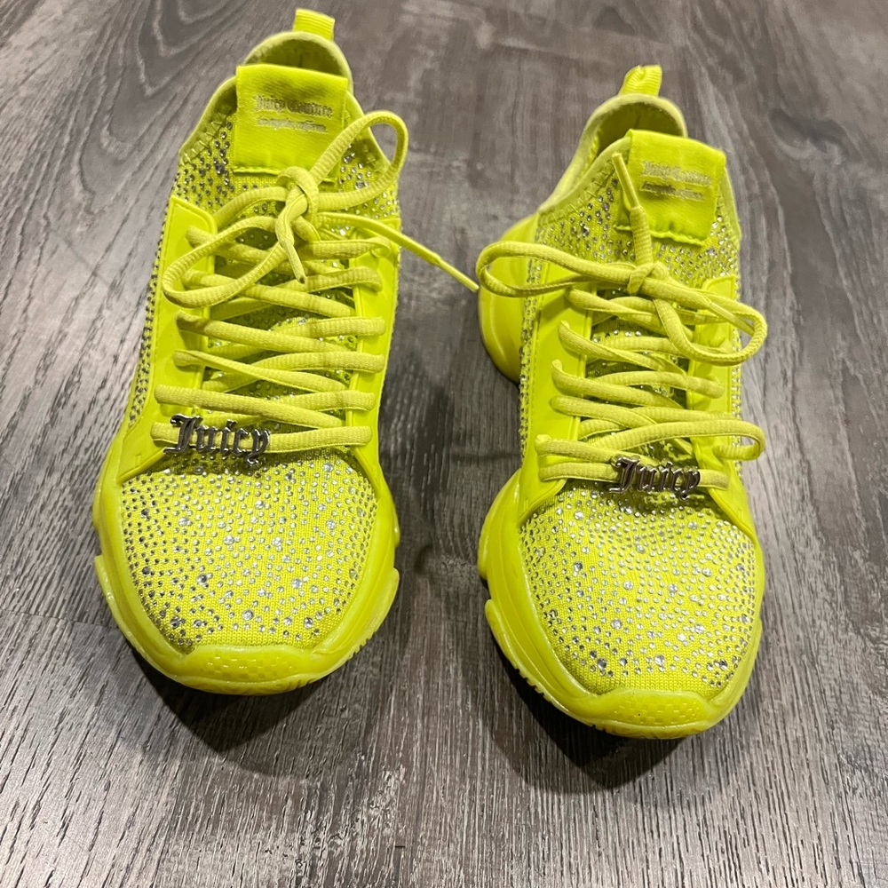 Juicy Couture Neon Yellow Rhinestone Lace-Up Sneakers